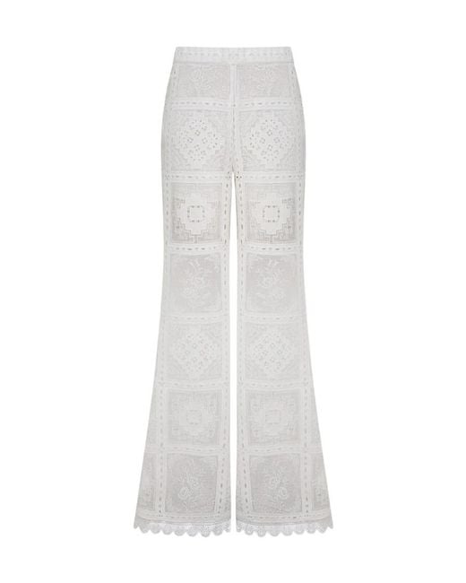 Zimmermann White Aster Embroidered Lace Pants
