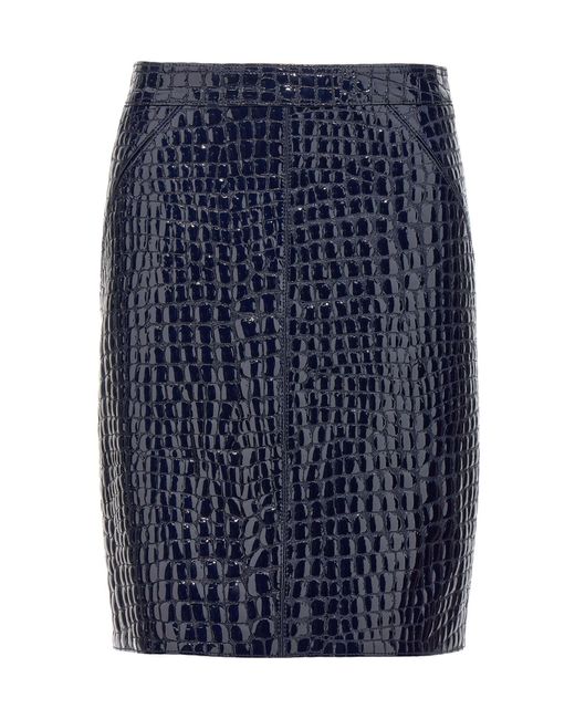 Tom Ford Blue High-Waisted Embossed Leather Mini Skirt