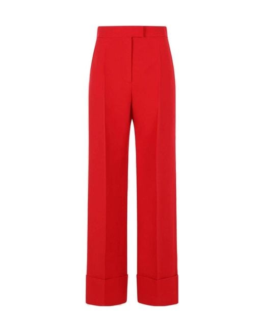 Valentino Red Pleat Detailed Turn-Up Hem Trousers