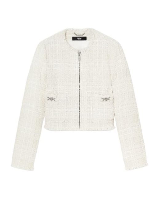 Versace White Tweed Zipped Blazer
