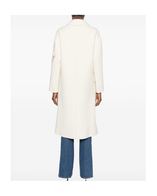 ERMANNO FIRENZE White Floral-Embroidered Double-Breasted Coat