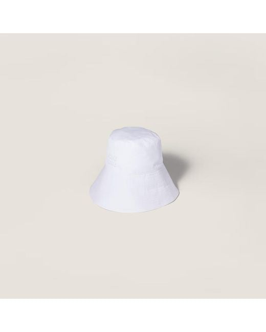 Miu Miu White Wide-Brimmed Poplin Bucket Hat