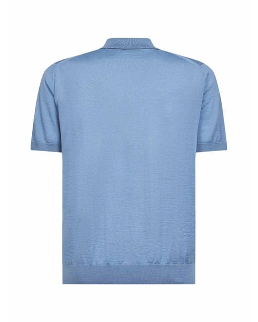 Prada Blue Short-Sleeved Knitted Polo Shirt for men