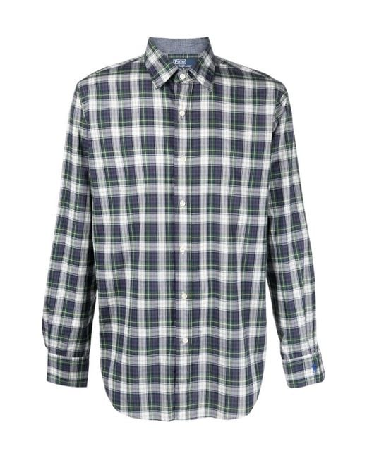 Polo Ralph Lauren Blue Check-Pattern Cotton Shirt for men