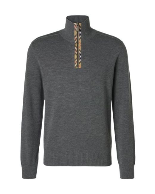Burberry Gray Wool Half-Zip Sweater for men