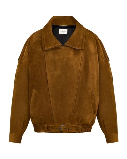 Saint Laurent Brown Asymmetric Zip Suede Jacket
