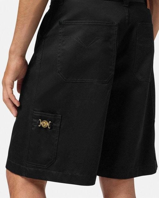 Versace Black Logo-Patch Knee-Length Shorts for men