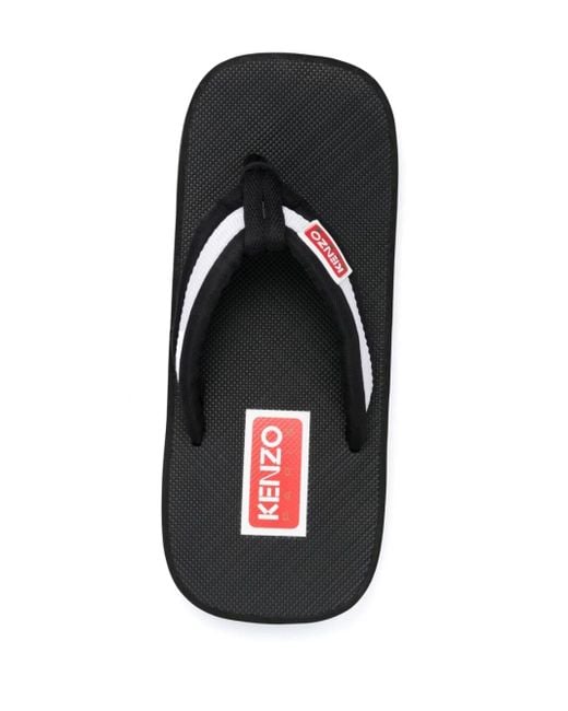 KENZO Black Logo Patch Striped Slip-On Flip Flops