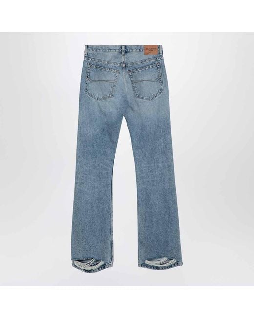 Balenciaga Blue Destroyed Straight-Leg Jeans