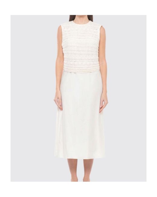 Fabiana Filippi White Crochet Panel Midi Dress