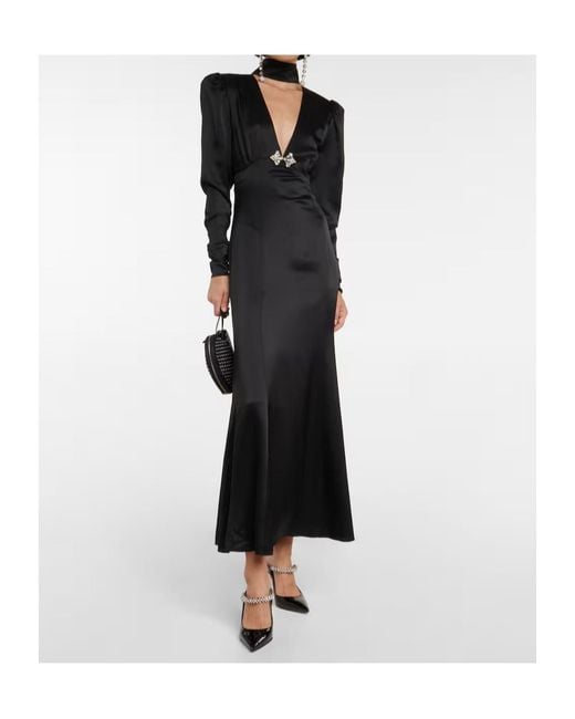 Alessandra Rich Black Embellished Silk Satin Dress