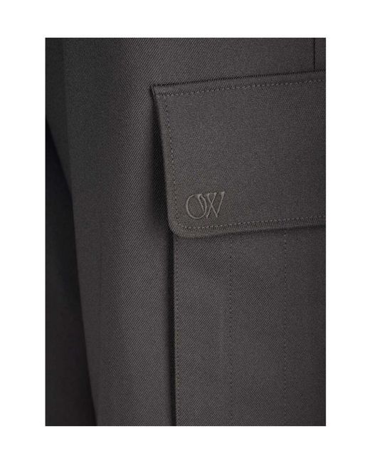 Off-White c/o Virgil Abloh Gray Ow Emb Drill Mid-Rise Wide Leg Trousers for men