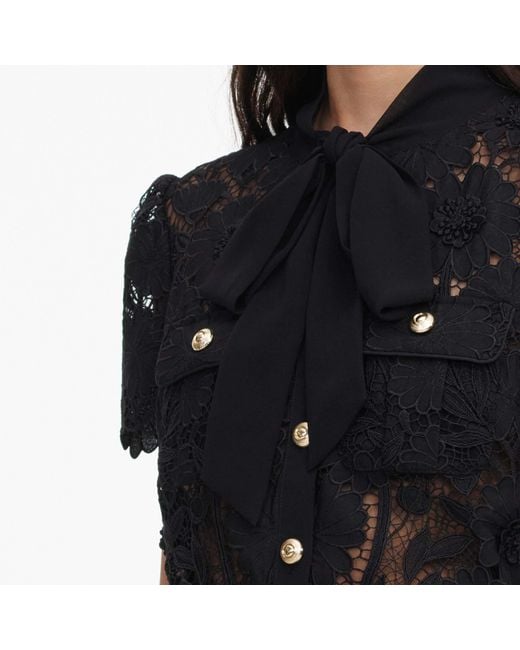 Self-Portrait Blue Lace Tie Neck Top