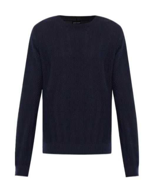 Giorgio Armani Blue Crewneck Long-Sleeved Jumper for men