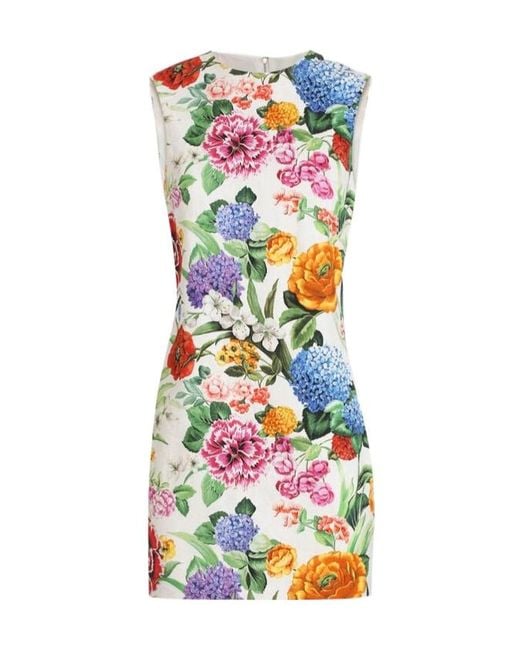Dolce & Gabbana White Brocade Midi Dress With Floral