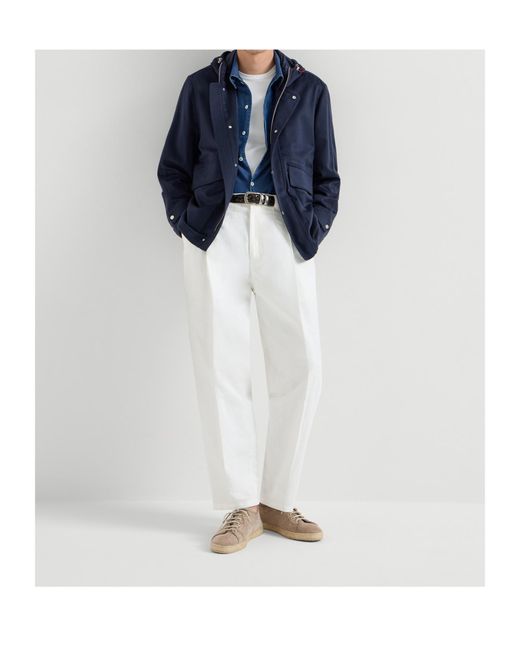Brunello Cucinelli Blue Cashmere Hooded Jacket for men
