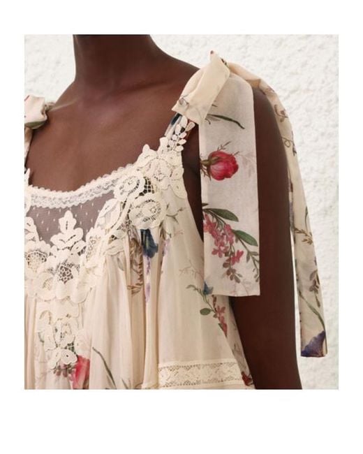 Zimmermann Pink Floral Lace-Trim Mini Dress