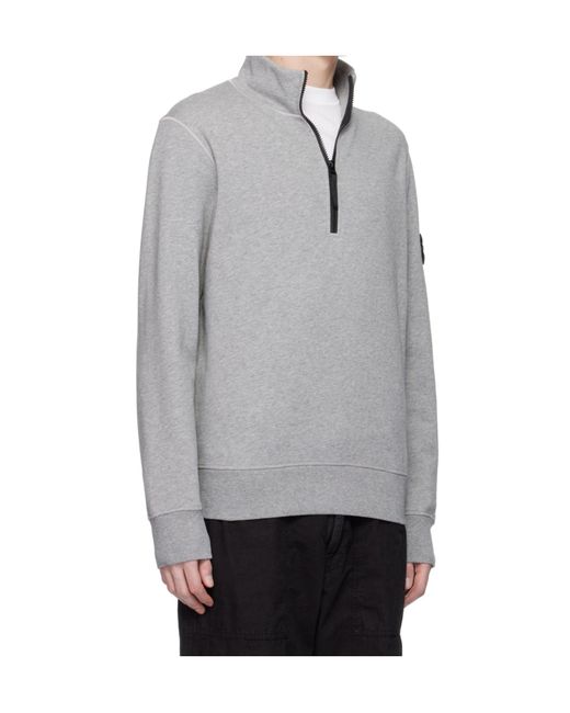 Stone Island Gray Logo-Patch Half-Zip Sweatshirt for men