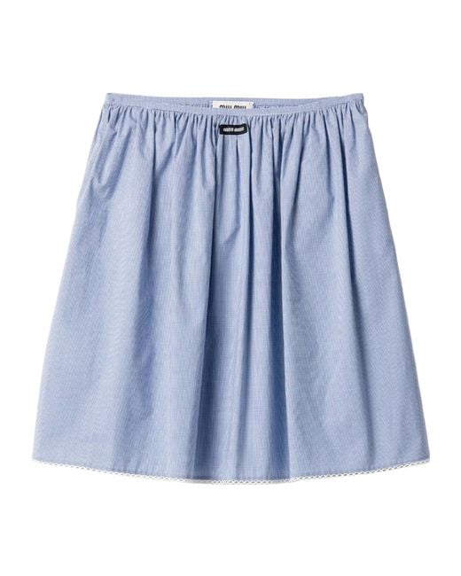 Miu Miu Blue Logo-Patch Midi Skirt