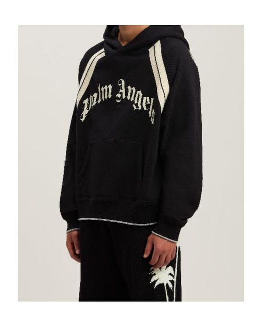 Palm Angels Black Logo Printed Ribbed Hem Hoodie for men