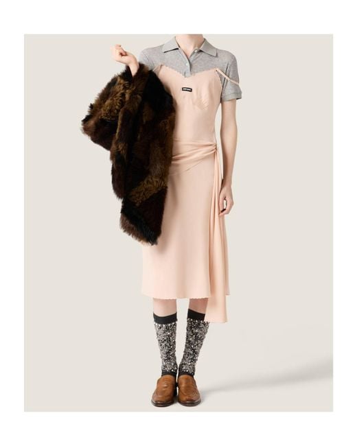 Miu Miu Natural Silk-Cotton Layered Midi Dress