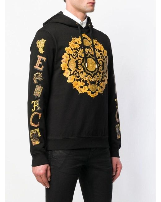 Versace Black Baroque Logo Hooded Hoodie for men