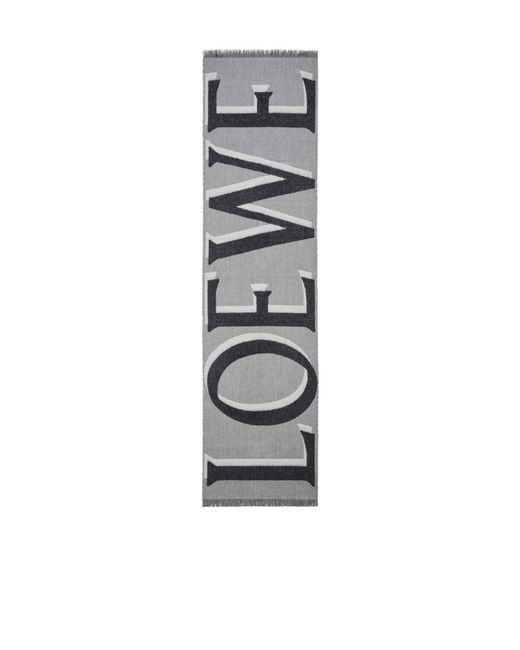 Loewe White Logo Printed Frayed Edge Scarf