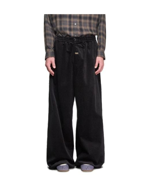 Martine Rose Black Wide-Leg Corduroy Elasticated Waistband Trousers for men