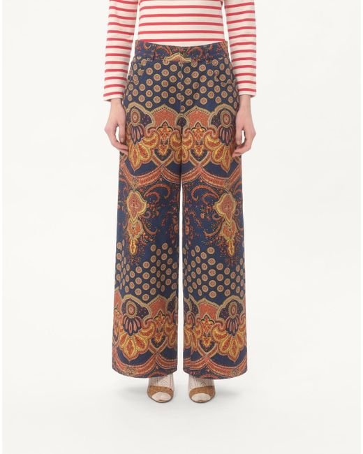 Valentino Blue Paisley-Printed Wide Leg Jeans