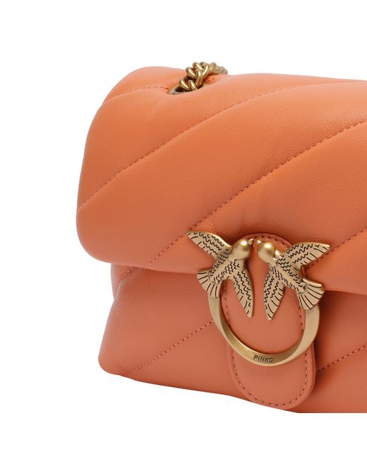 Pinko Orange Logo Plaque Quilted Shoulder Bag
