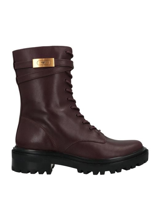 Tory Burch Brown Solid Color Leather Boots