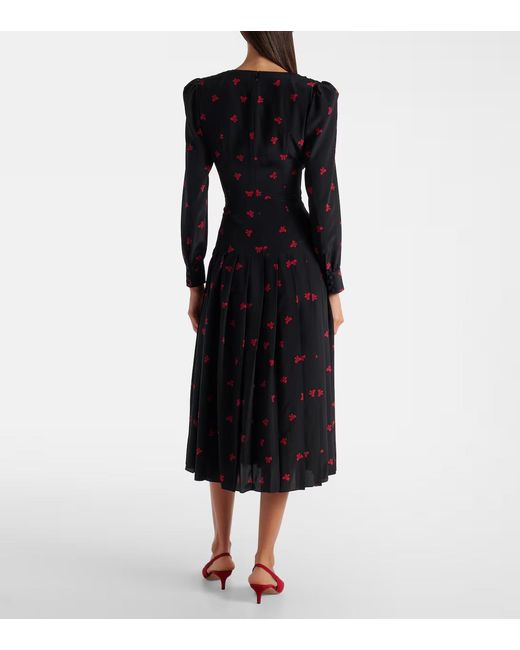 Alessandra Rich Black Bow-Detail Printed Silk Midi Dress