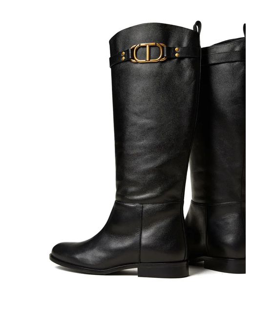 Twinset Black Oval T Leather Boots