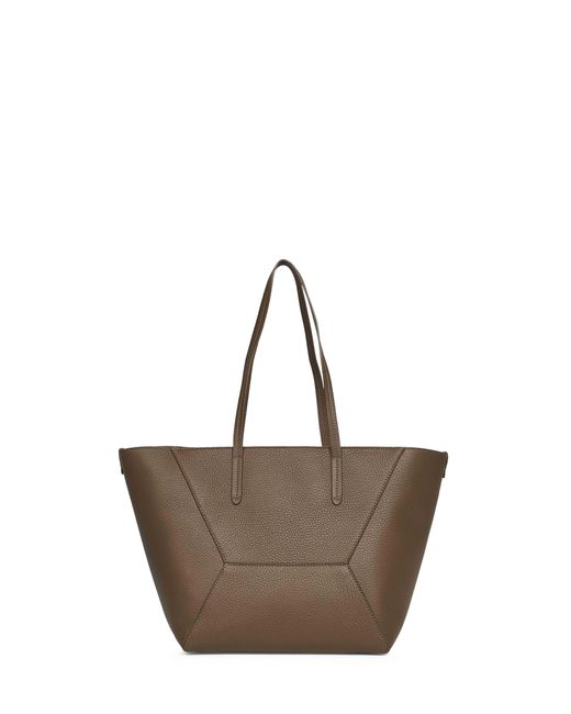 Brunello Cucinelli Brown Logo Embossed Top Handle Bag