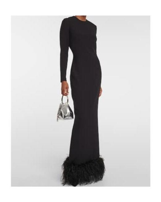 Safiyaa Black Feather-Trimmed Crêpe Gown