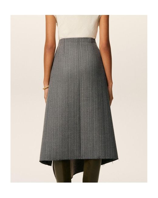 AMI Gray Wool Herringbone Wrap Midi Skirt