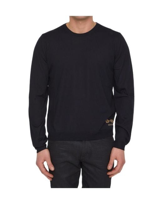 Gucci Black Logo Embroidered Crewneck Sweater for men