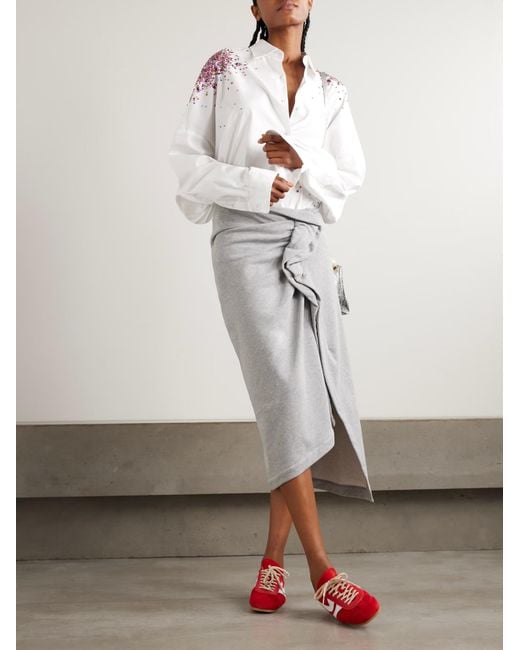 Dries Van Noten White Oversized Embellished Cotton Oxford Shirt