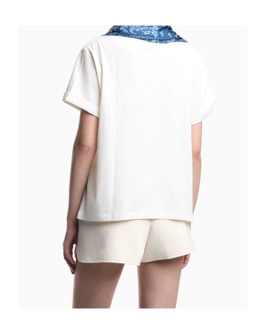 Emporio Armani Blue Pima Jersey T-Shirt With Foulard Collar