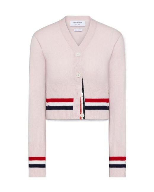 Thom Browne Pink Striped Shrunken Cardigan