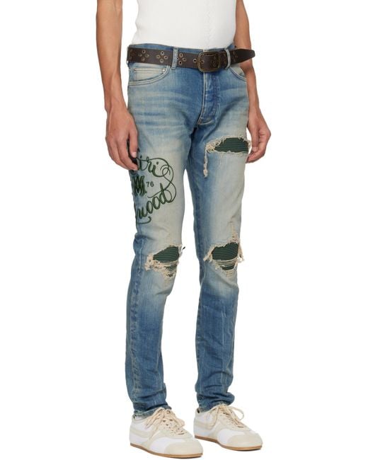 Amiri Blue Distressed Straight Leg Jeans for men