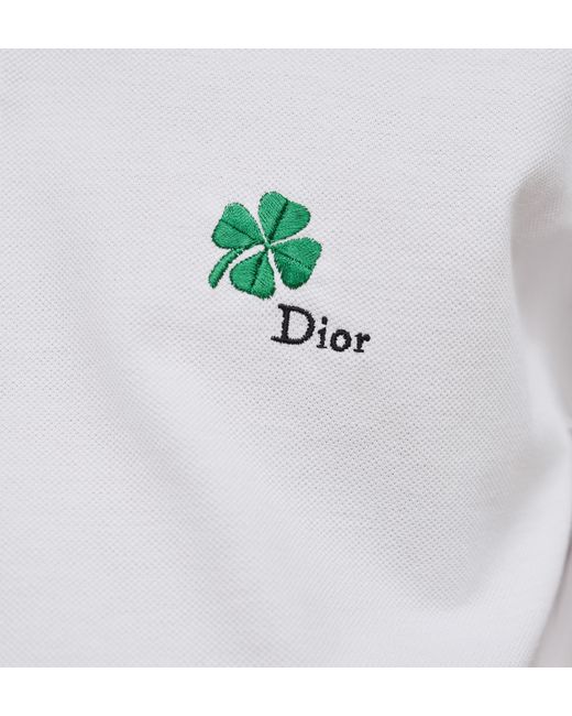 Dior White Polo Shirt With Clover Embroidery for men