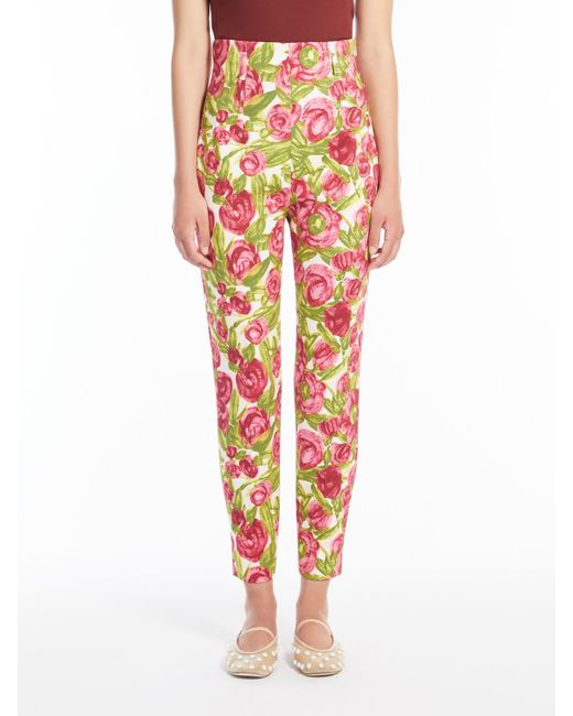 Weekend by Maxmara White Pantalon En Coton Stretch Imprimé