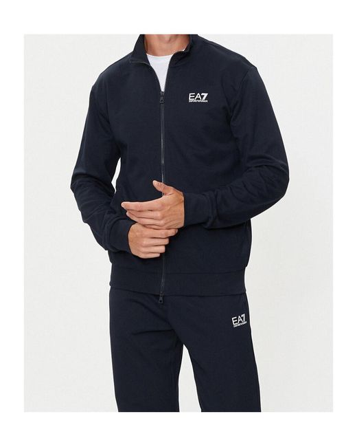 EA7 Blue Zip-Up High Neck Sweatshirt for men