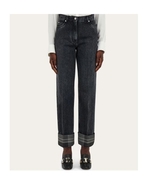 Ferragamo Blue Ferragamo Straight-Leg Turn-Up Jeans