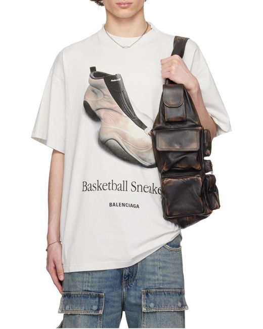 Balenciaga White Graphic Printed Crewneck T-Shirt for men