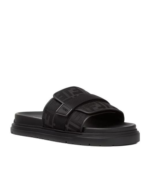 Fendi Black Chunky Monogrammed Slides for men