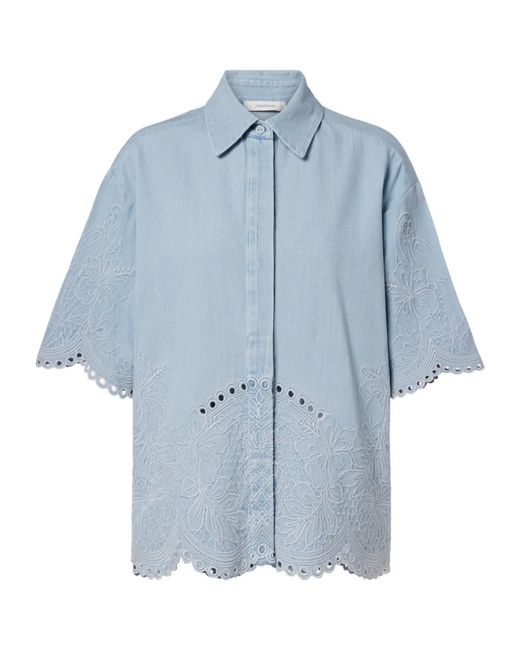 Zimmermann Blue Daylight Broderie Anglaise Denim Shirt