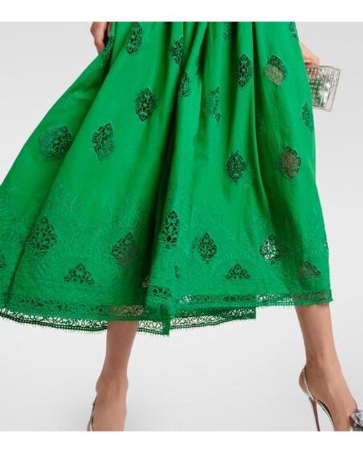 Erdem Green Embroidered Cotton-Blend Midi Dress