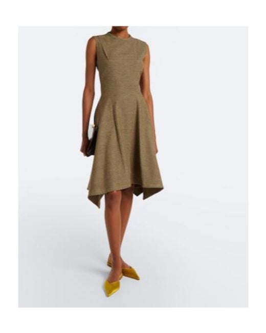Patou Brown Asymmetric Prince Of Wales Midi Dress